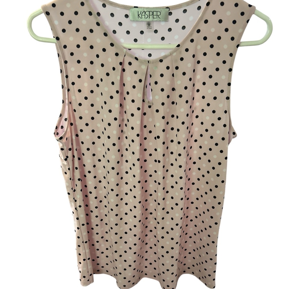 Kasper Pink,black & white polka dot Sleeveless Pleated Blouse PTP 20.5 L25